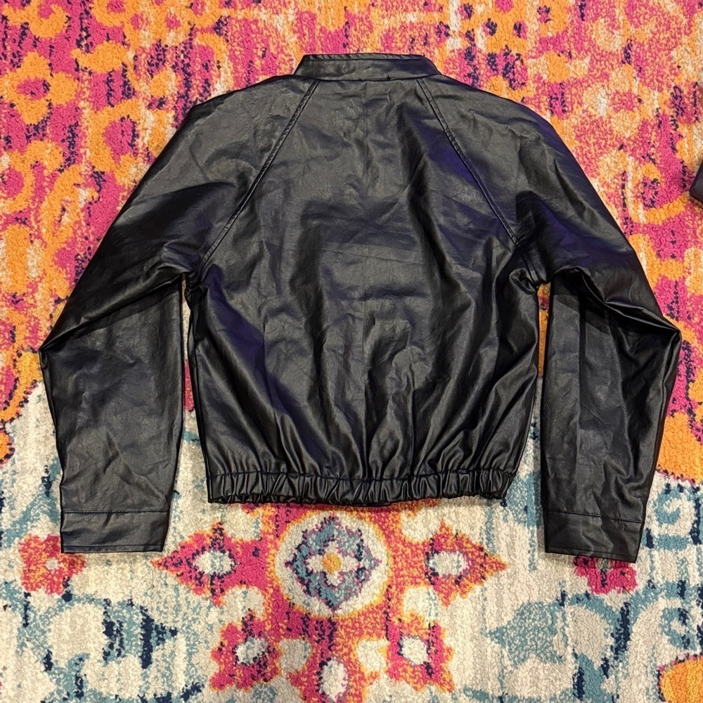 Black Faux Leather Jacket with Silver Buttons - Picture 3 of 6